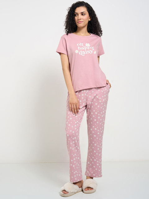 Dreamz by Pantaloons Typography Printed Pure Cotton Night suit