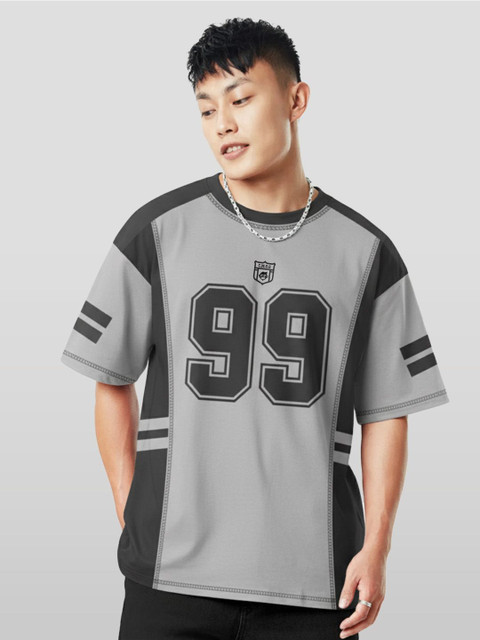 Crazymonk Varsity Printed Drop-Shoulder Sleeves Cotton Oversized T-shirt