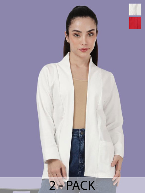 Kryptic Pack Of 2 Open Front Regular Fit Cotton Shrugs With Pocket For Layering