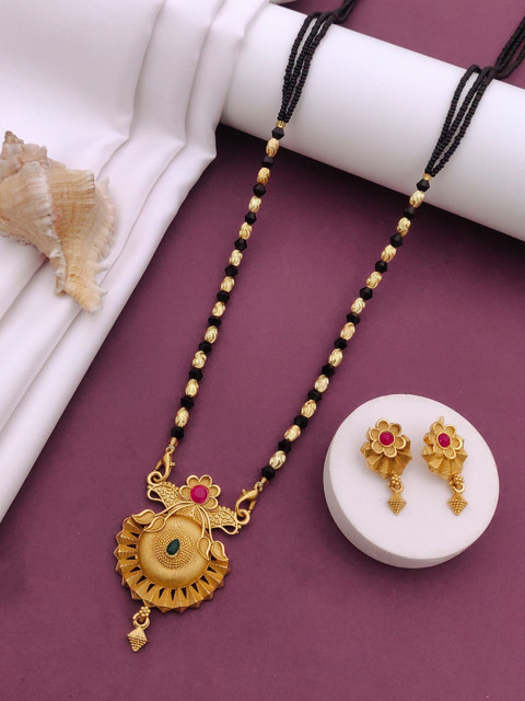 Bhanu diam Artificial Stones Studded & Beaded Mangalsutra With Earrings