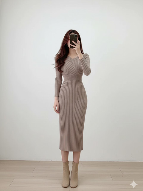 HERE&NOW Women Solid Ribbed Midi Dress