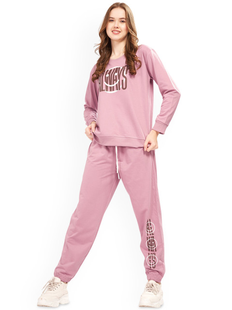 WEET Women Typography Printed Cotton Tracksuits