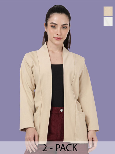 Kryptic Pack Of 2 Open Front Regular Fit Cotton Shrugs With Pocket For Layering