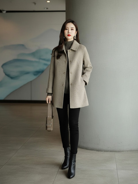 all about you Women Spread Collar Single-Breasted Long Overcoat