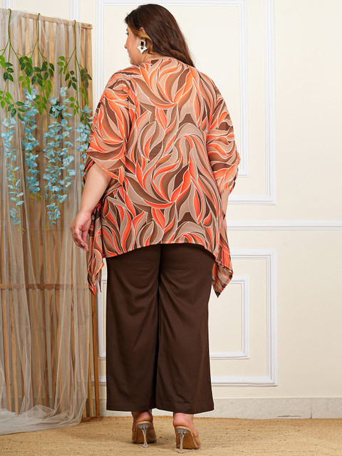 YASH GALLERY Plus Size Abstract Printed Round Neck Georgette Kaftan Tunic And Palazzo - Image 5