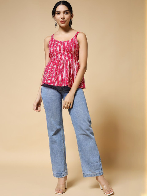 SZN Women Printed Sleeveless Cotton Peplum Top