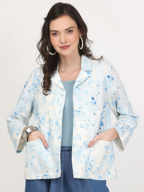 Nomad Lifestyle Floral Printed Notched Lapel Long Sleeves Linen Relaxed-Fit Blazer