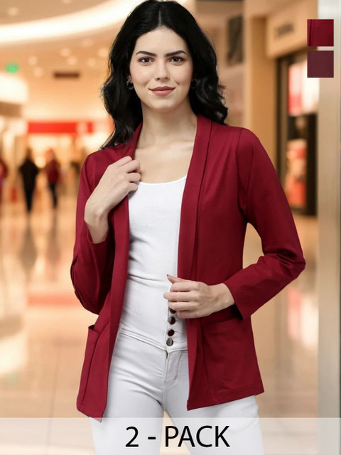 Kryptic Pack Of 2 Open Front Regular Fit Cotton Shrugs With Pocket For Layering