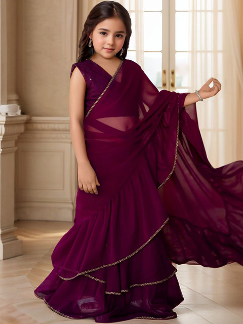 Sangria Girls Ready To Wear Saree With Sequined Blouse