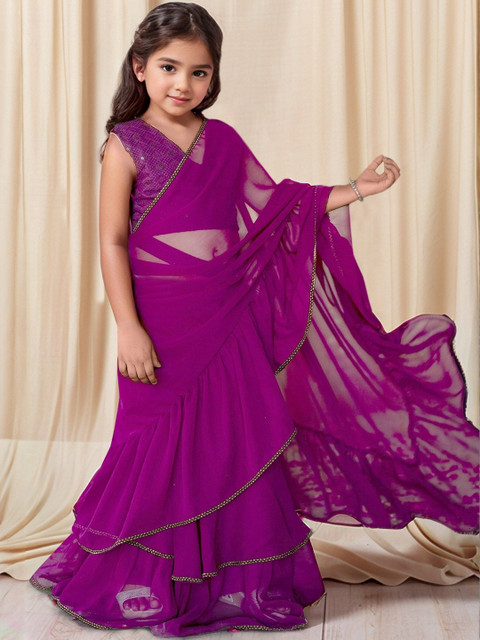 Sangria Girls Ready To Wear Saree With Sequined Blouse