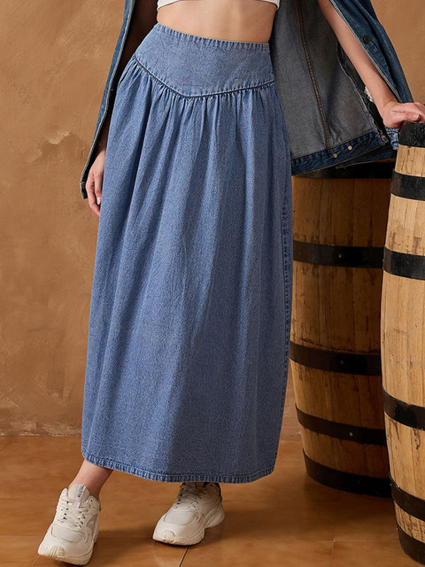 all about you Women Denim Flared Midi Skirt