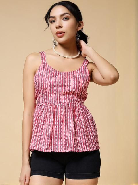 SZN Women Geometric Print Scoop Neck Peplum Top