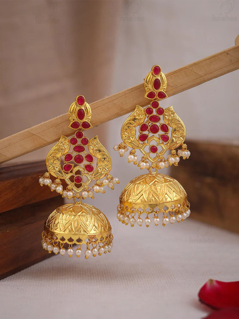 JEWILLEY Brass Gold-Plated Dome Shaped Jhumkas