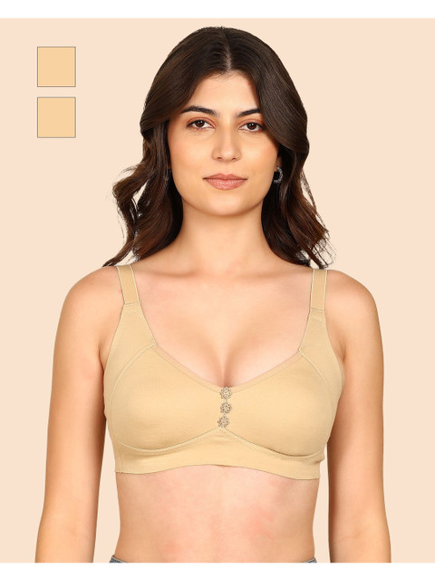 KOMLI Pack Of 2 Plus Size M-Frame Minimiser Bonded Breathable Cotton Non-Padded Bra
