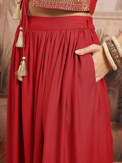 Sangria Zari Embroidered Tie-Up Neck Ready to Wear Lehenga Choli - Image 3