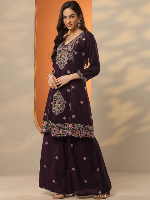 Libas Floral Embroidered V-Neck Tunic & Palazzos - Image 3