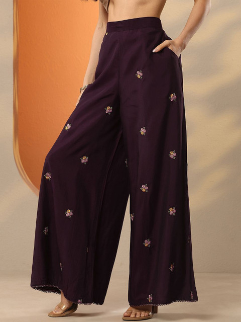 Libas Floral Embroidered V-Neck Tunic & Palazzos - Image 5