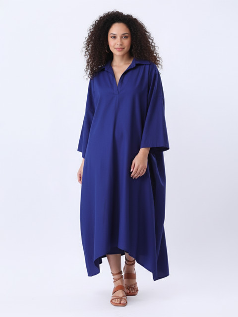 Qurvii Women Shirt Collar Flared Sleeves Maxi Dress