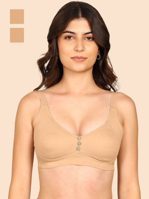KOMLI Pack Of 2 Plus Size M-Frame Minimiser Bonded Breathable Cotton Non-Padded Bra