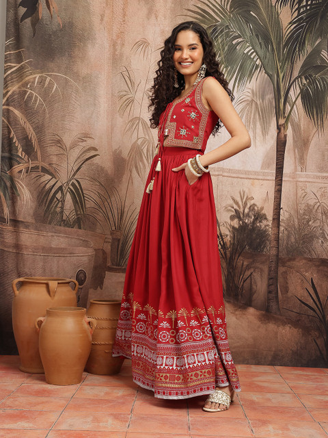 Sangria Zari Embroidered Tie-Up Neck Ready to Wear Lehenga Choli - Image 5