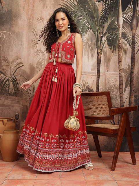 Sangria Zari Embroidered Tie-Up Neck Ready to Wear Lehenga Choli - Image 7