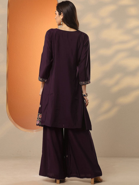 Libas Floral Embroidered V-Neck Tunic & Palazzos - Image 4