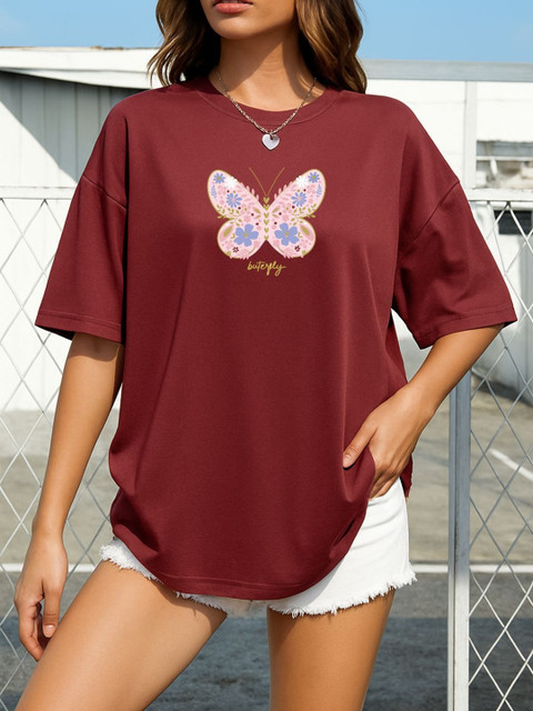 SZN Women Printed Drop-Shoulder Sleeves T-shirt