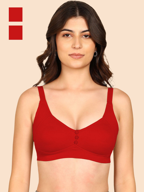 KOMLI Pack Of 2 Plus Size M-Frame Minimiser Bonded Breathable Cotton Non-Padded Bra