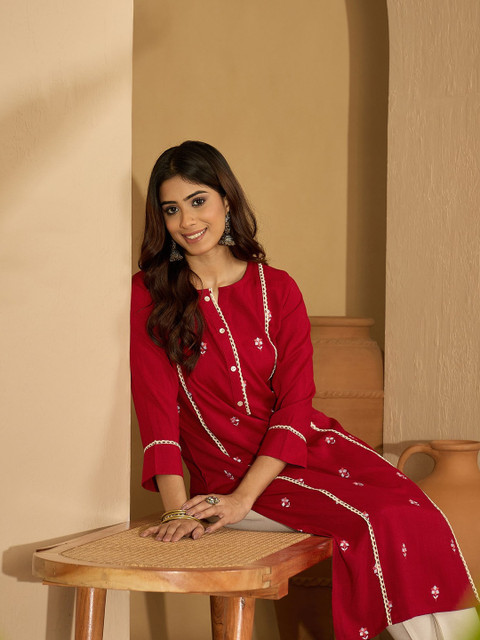 Sangria Embroidered Straight Kurtas