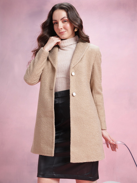 DressBerry Notched Lapel Boucle Overcoat