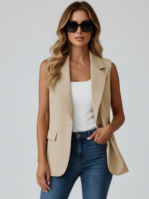 Mast & Harbour Notched Lapel Sleeveless Single-Breasted Open Front Blazer