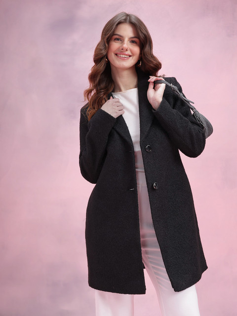 DressBerry Notched Lapel Boucle Single Breasted Overcoat