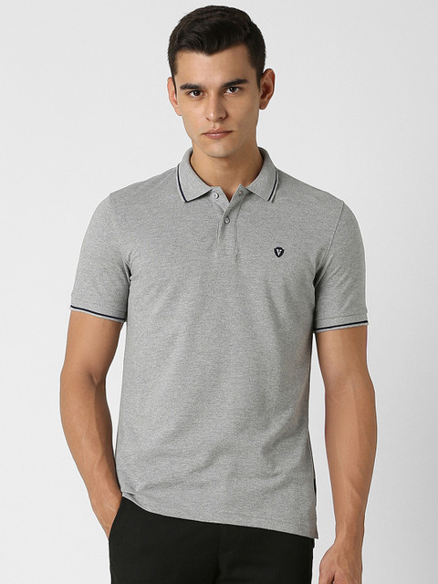 Van Heusen Sport Men Grey Solid Polo Collar T-shirt