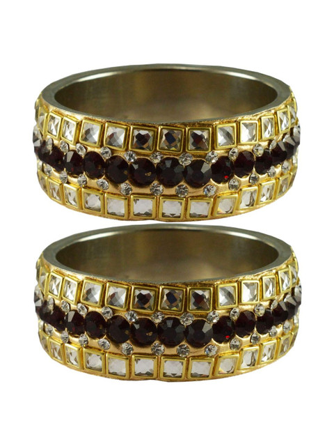 Vidhya Kangan Women Set Of 2 Brass Gold Plated & Stones Studded Bangle