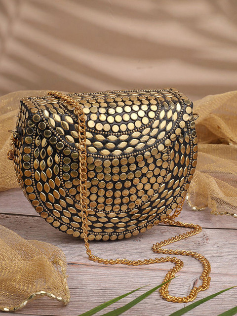 Anekaant Metal Mirage Metallic Gold Mosaic Clutch