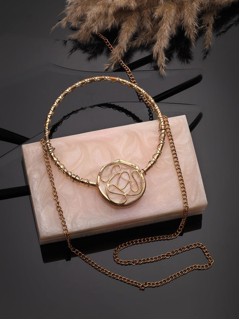 Anekaant Marble Muse Pearls Cream & Metallic Gold Resin Marble Textured Clutch