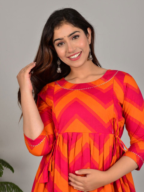 Tulsiram Women Geometric Printed Pure Cotton Maternity Ethnic Dresses