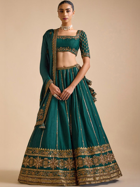 DREAM EXPORTER Embroidered Sequinned Semi-Stitched Lehenga & Blouse With Dupatta