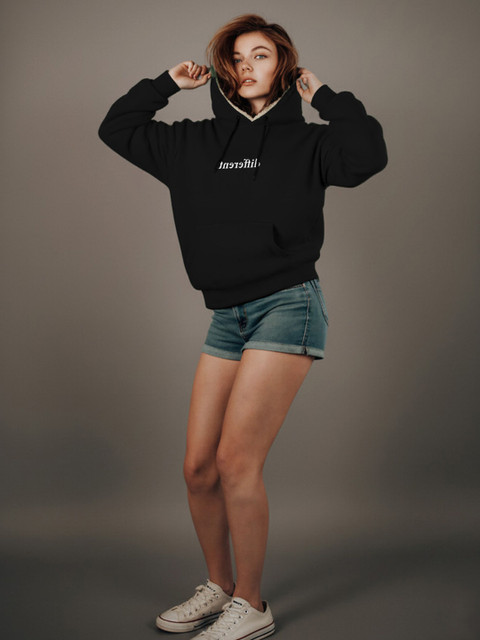 TOGS & TERRE Women Oversized Printed Hooded Sweatshirt