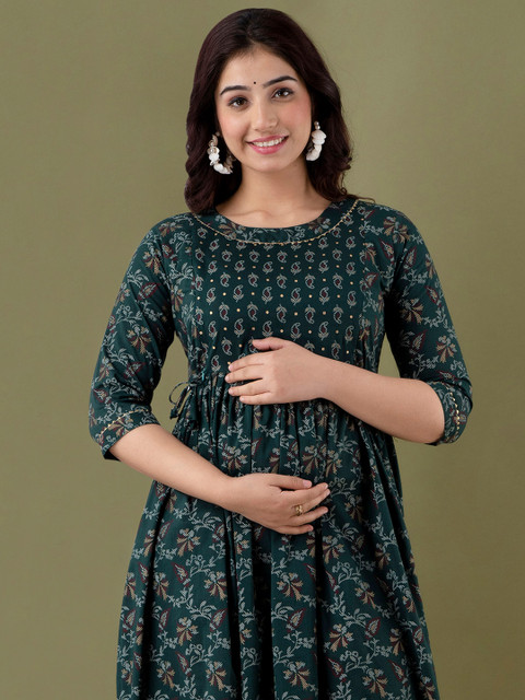 Tulsiram Women Floral Printed Floral Maternity Straight Kurta