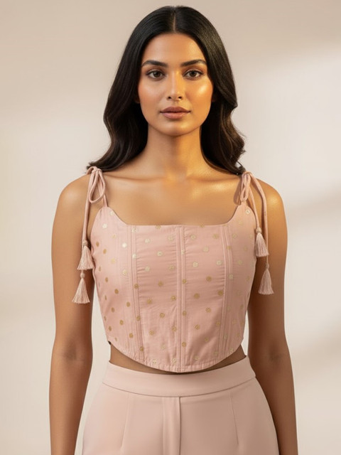 KASYA Women Self Design Square Neck Corset Crop Top