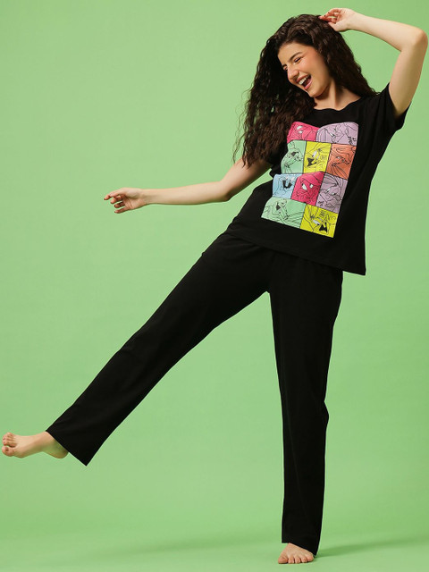 Clovia Women Printed Round Neck Short Sleeves Night suit