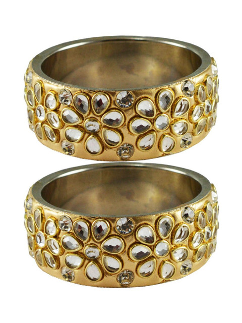 Vidhya Kangan Set Of 2 Gold-Plated Stones Studded Bangles