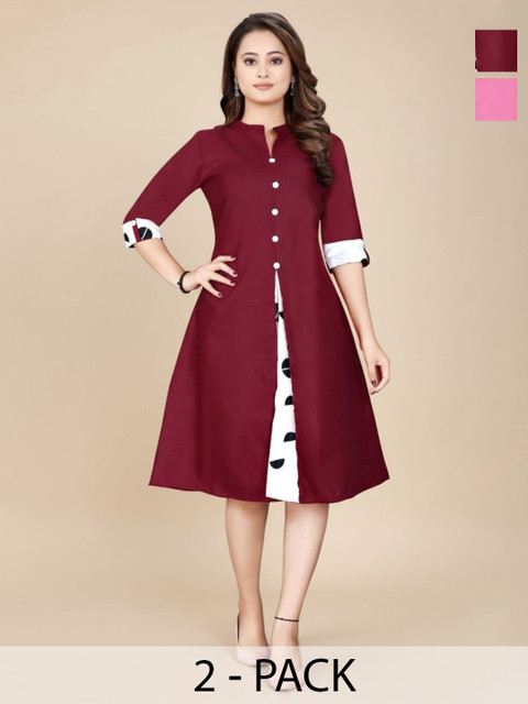 Moda Rapido Selection Of 2 Band Collar Three Quarter Sleeves A-Line Dresses