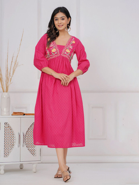 NAVYAAZRI Women Embroidered Empire Midi Dress