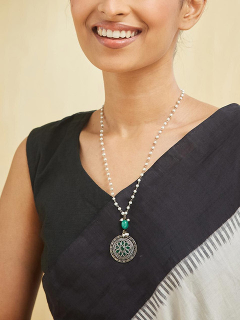 Fabindia Artificial Stones Studded & Beaded Oxidised Necklace