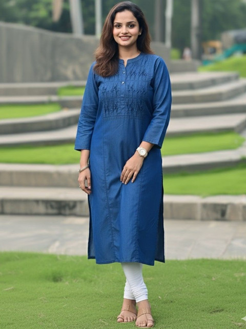 SK Creation Women V-Neck Woven Design Straight Kurtas