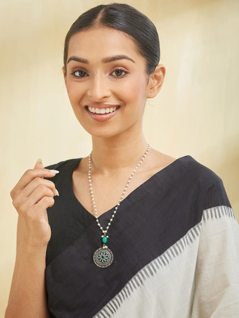 Fabindia Artificial Stones Studded & Beaded Oxidised Necklace - Image 7