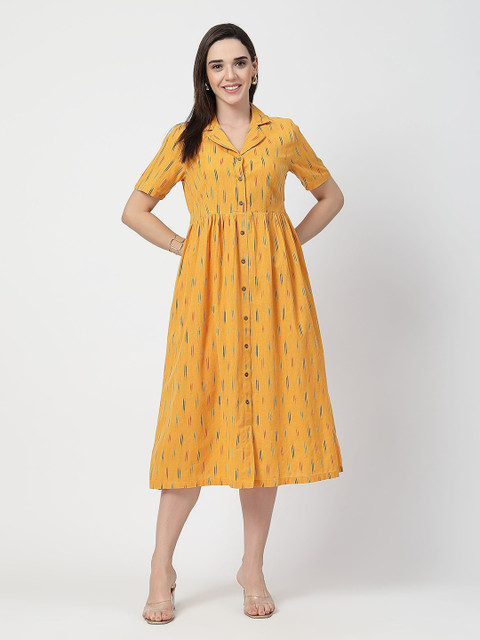 House Of Zelena Cotton Ikat Print Tiered Maternity Shirt Dress with Feeding Access