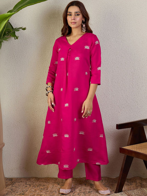 Indo Era Embroidered V-Neck Top With Trousers Co-Ords